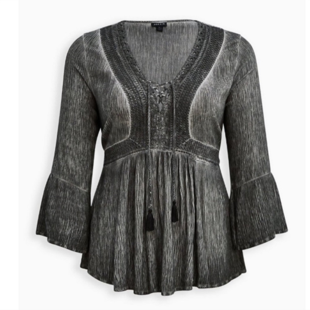 Torrid Bell Sleeve Lace Up Boho Top